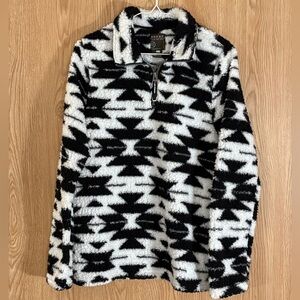 Roper Aztec 1/4 Zip Black and White Polar Fleece Pullover Oversized Jacket